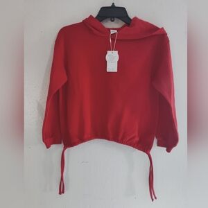Red Hooded Sweatshirt with Drawstring Hem